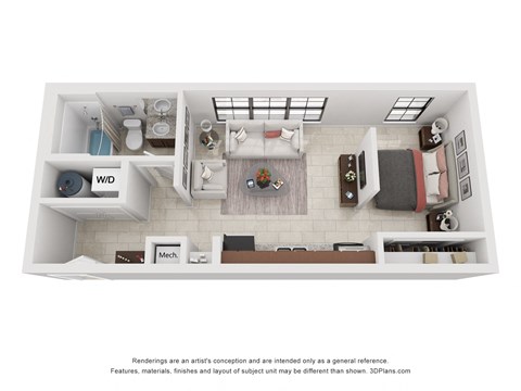 Floor plan for studio, 1 bath, 501 sqft